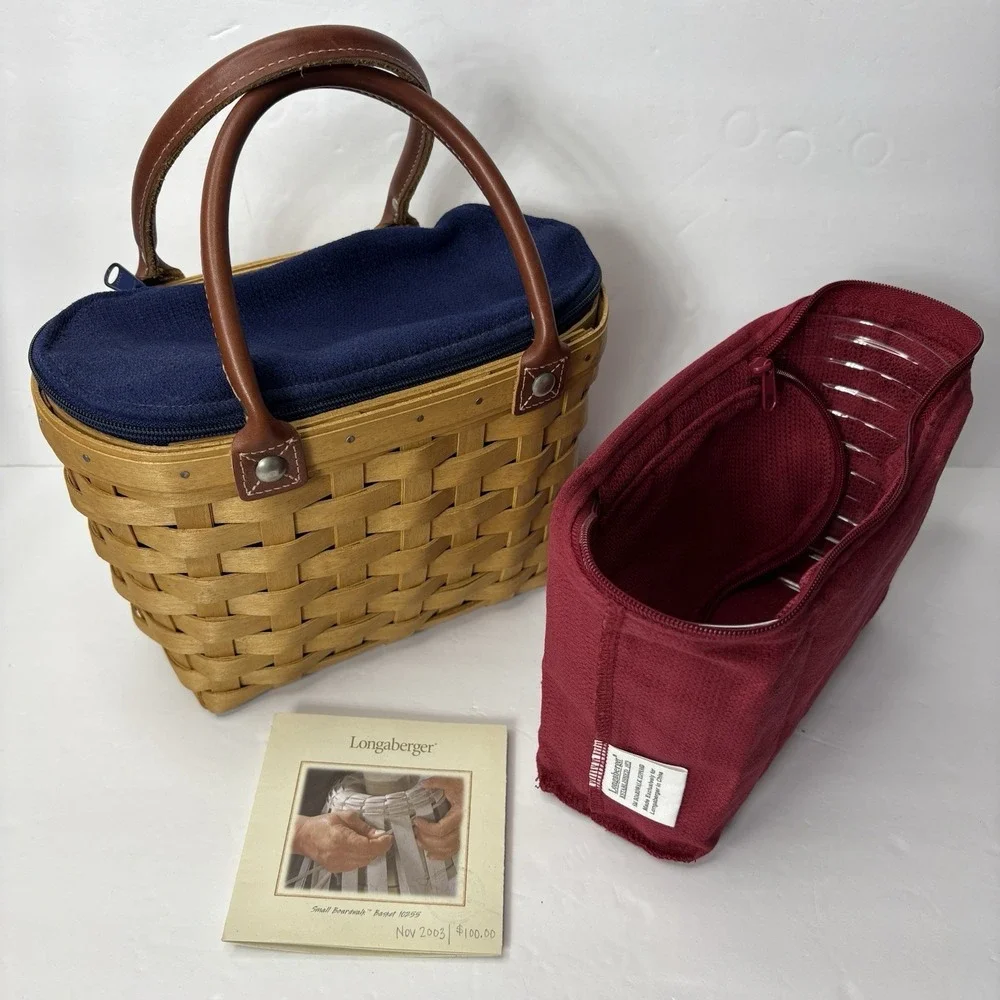 2003 Signed Longaberger Small Boardwalk Basket Zipper‎ Liner Protector Purse Vtg